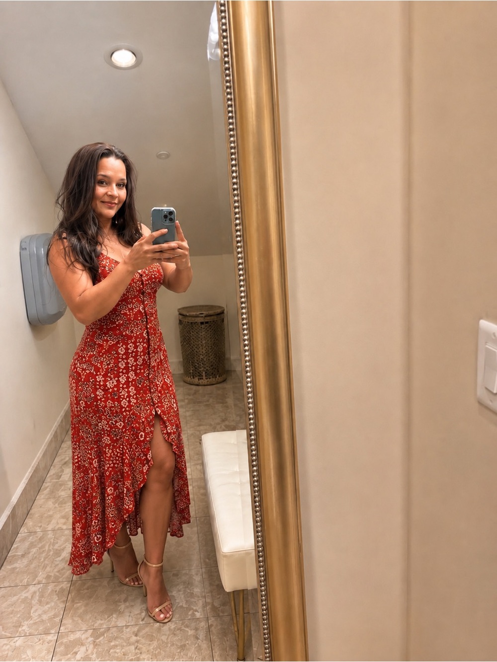 Abel Red Floral Tie-Front Midi Dress